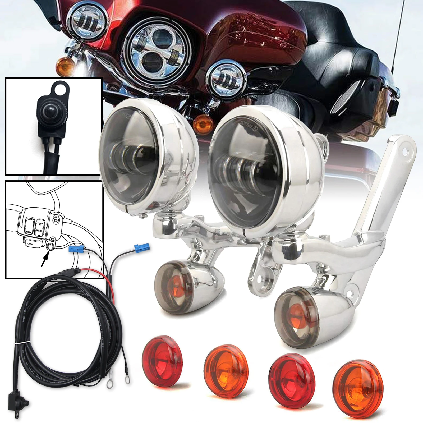 

For harley Auxiliary Lighting Brackets spotlight with turn signals Touring Street Electra Glide 06-23 auxiliary fog lights