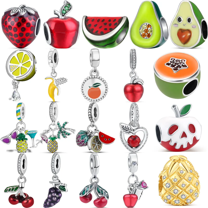 

Новый кулон из серебра 925 пробы, вишня, яблоко, клубника, виноград, киви, модные бусины, подходят к оригинальному браслету Pandora с подвесками, Женские Ювелирные изделия