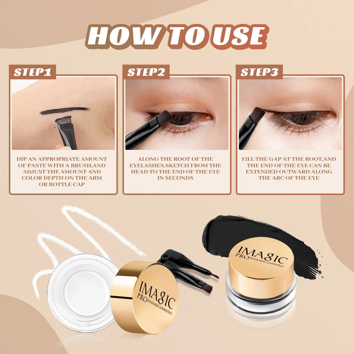IMAGIC Eyeliner Waterproof Eyeliner Gel Makeup Cosmetic Gel Eye Liner With Brush 24 Hours Long-lasting Eye Liner Kit