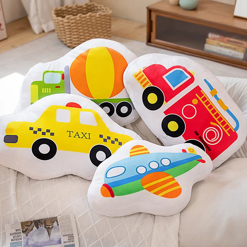 New Fire Truck Excavator Taxi Airplane School Bus Plush Toys Stuffed Doll Pillows Cushion Gifts Room Deco