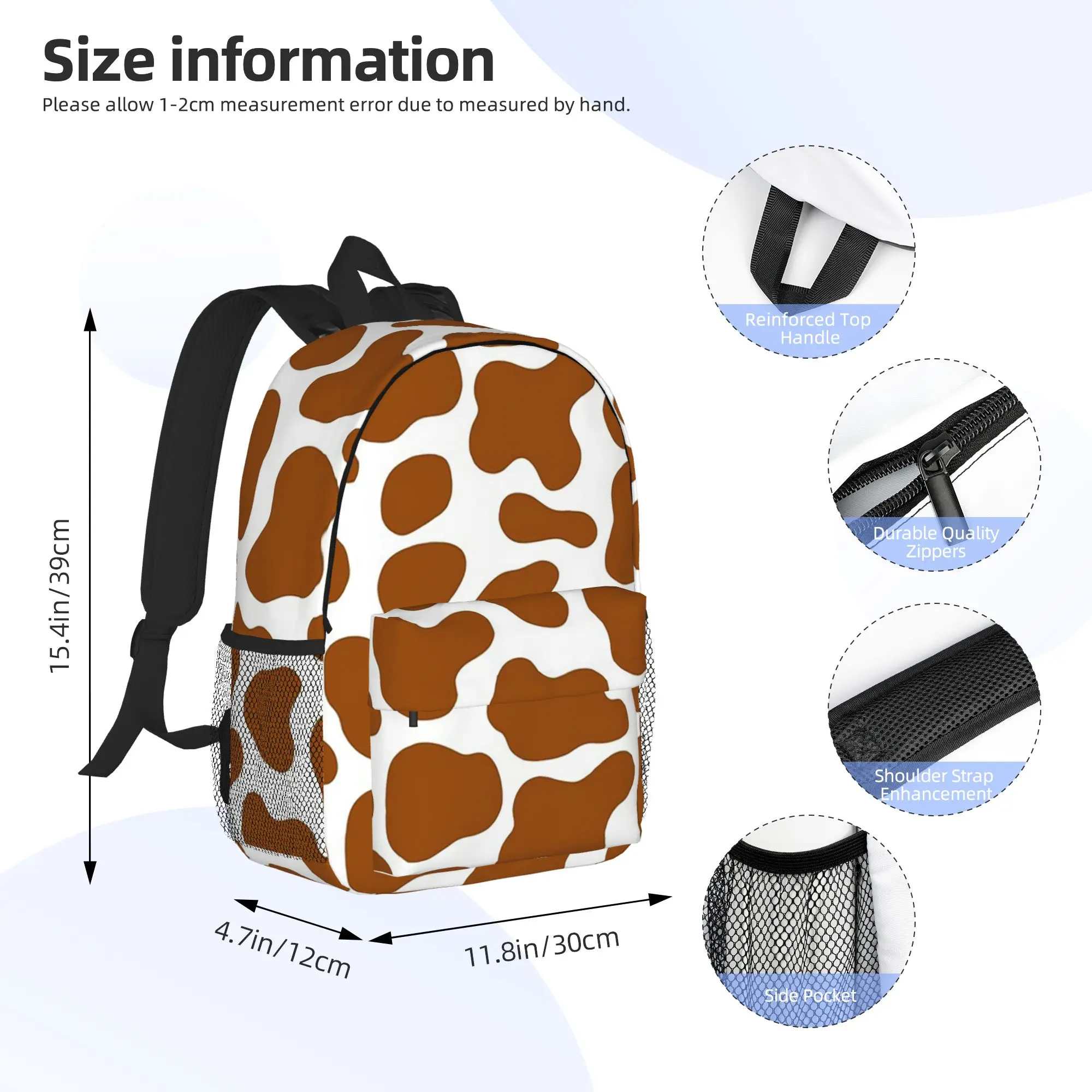 Cow Brown Spots Cute Cow Skin Pattern Backpack Hot Sale Daypack Boys Girls BookBag Shoulder Bags for Men Women School Bag