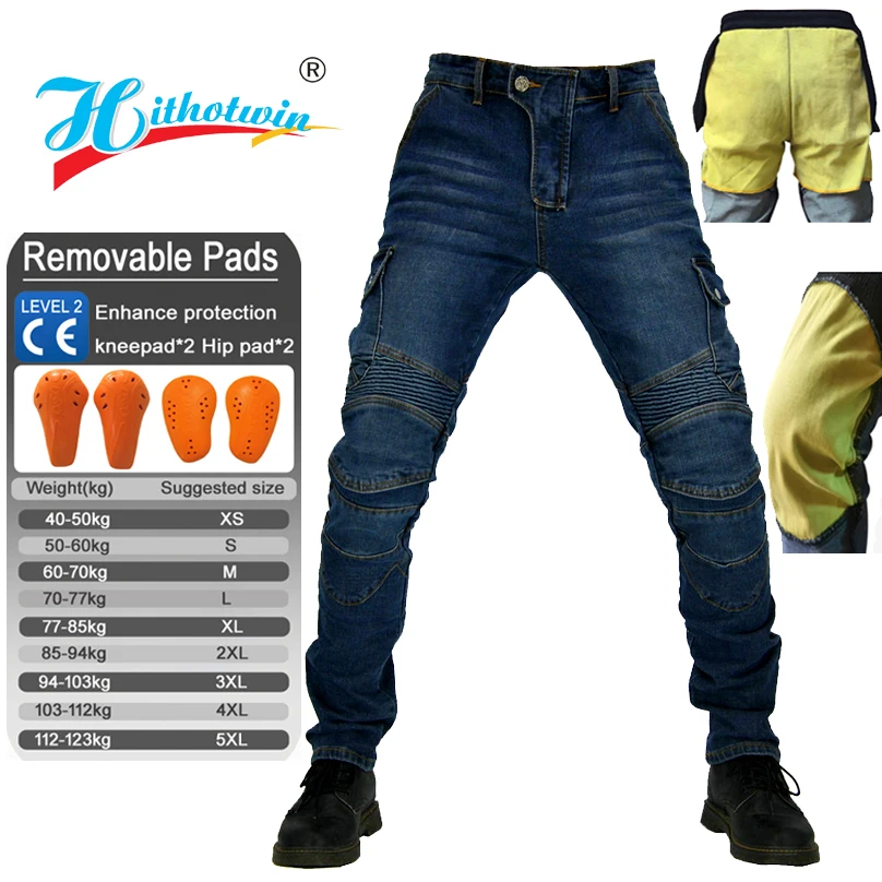 Kevlar motorjeans voor heren Versterkte, slijtvaste beschermende rijuitrusting Motorcrossbroek voor lente en herfst