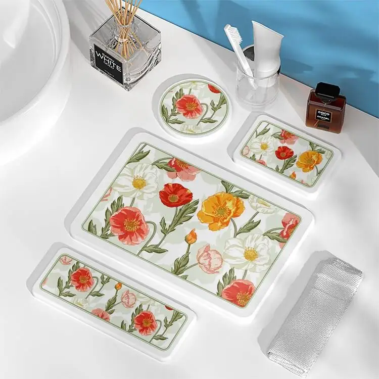 

American Lightweight Luxury Silicon Dendroid Mat Moisture Proof Cup Mat Quick Dry Washing Mat Long Strip Hand Washing Basin S...