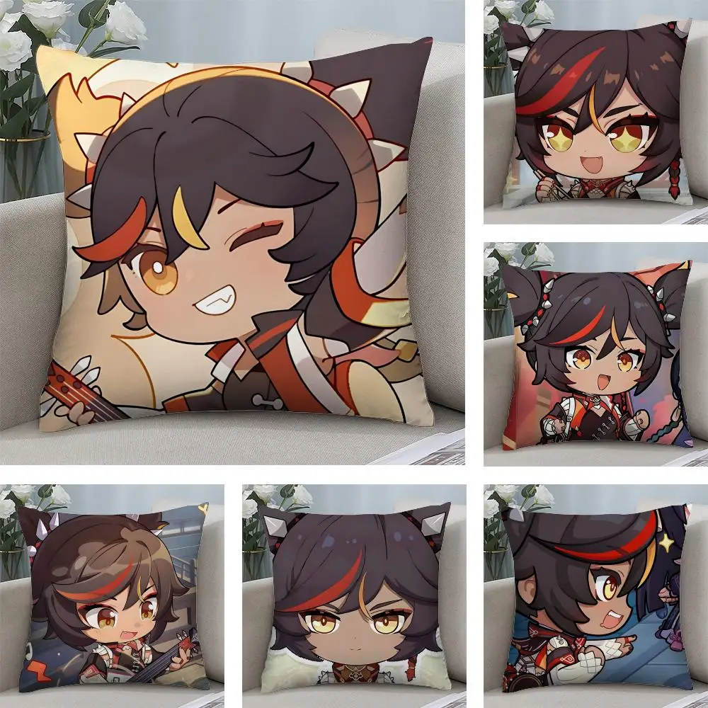 Xinyan Cute Genshin Game Cushion Cover Square Pillow Bedroom Sofa Leisure Comfort Living Room Home Decoration 40X40