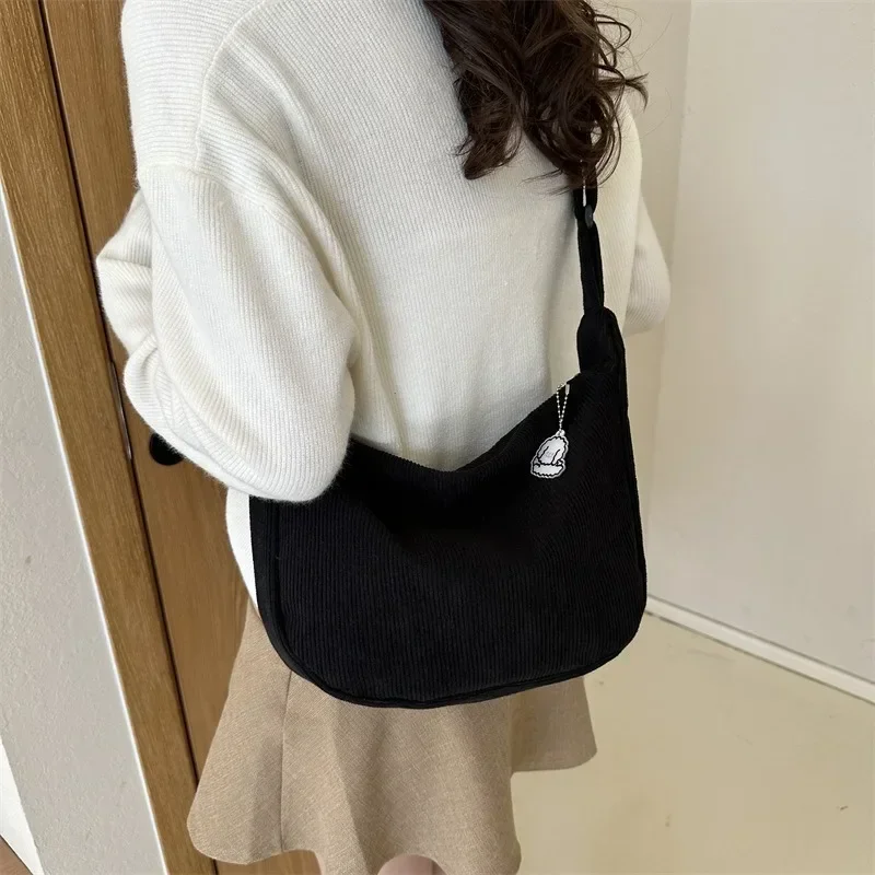 Black Corduroy Shoulder Bags for Women Canvas Small Single Velvet Crossbody Dumpling Bag Korean Ladies Casual Pink Choth Handbag image 4