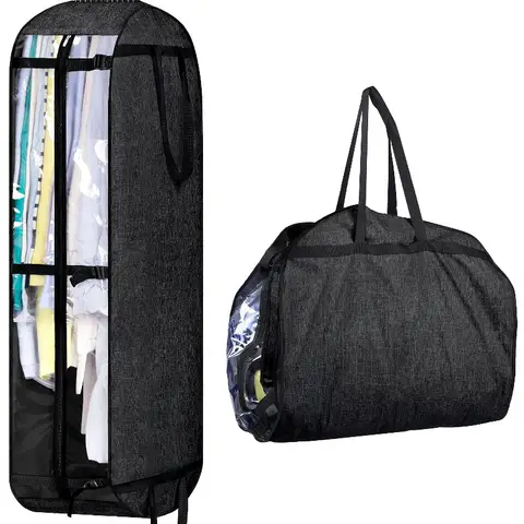 Heavy-Duty Oxford Hanging Garment Bag with Clear Window & Secure Buckle Straps - Half-Foldable Travel, Moving Closet Storage Bag