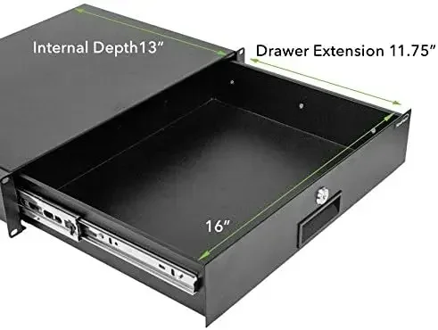 Server Cabinet Case 19 Inch Rack Mount DJ Locking Lockable Deep Drawer with Key 2U