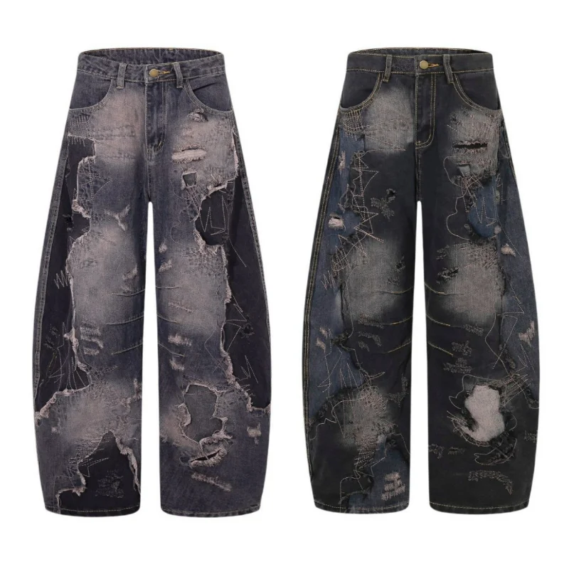 

Women Denim Trousers Retro Jeans Gray Spring American Loose Scimitar Pants Design Black Fresh Sweet Clothing Fashion Girly Style