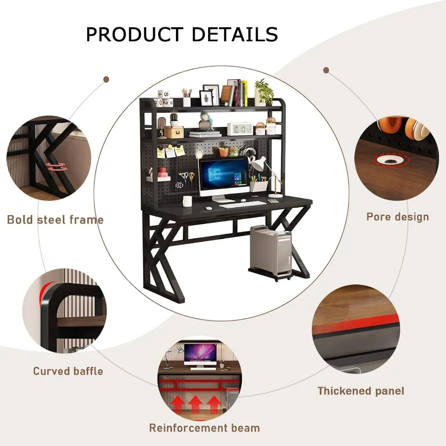 مكتب ألعاب 39.3 بوصة مع رف كتب مكتب كمبيوتر كومبو مع طاولة كتابة كبيرة مع أرفف سطح المكتب وغرفة ساق كافية لـ #5