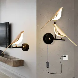 Magpie Bird LED Wall Lights for Bedside Bedroom Gold Silver Indoor LED Wall Lamps Wall Sconce for Sofa Background Interior Light