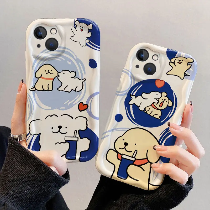 Cartoon Cute Puppy Soft Silicone Case for Samsung Galaxy S24 S23 Ultra S22 S21 S20 FE A14 A24 A25 A23 A33 A53 A34 A54 Wave Cover