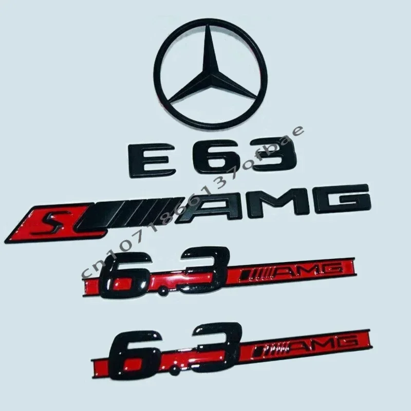 3D ABS Bright black matte black silver Logo E63 Embelm Letters 6.3 AMG Sticker For Mercedes Benz E63 AMG Accessories