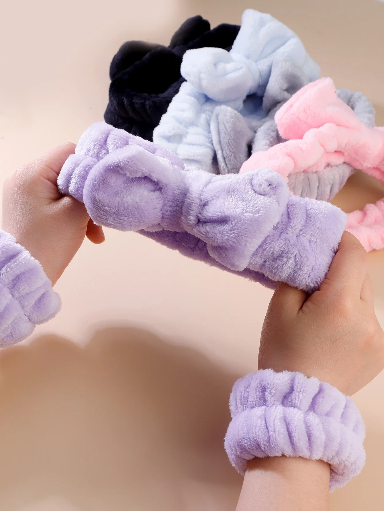 Wash Face Anti-Wet Three-Piece Set Coral Velvet Absorbent Hair Ties Wristbands Women's Wash Skin Care Anti-Wetting Tools