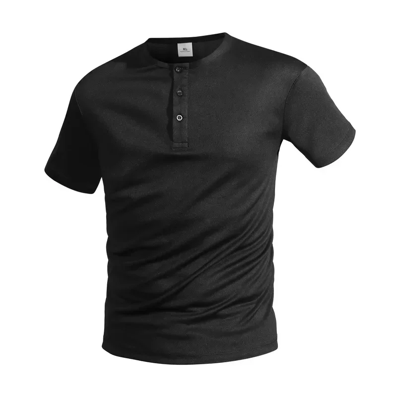 Herren Kurzarm Henley-Neck T-Shirts Einfarbig Männliche Fitness-Oberteile Sommer Slim Fit Knopfhals Lässiges Bequemes T-Shirt Streetwear – Detail 9