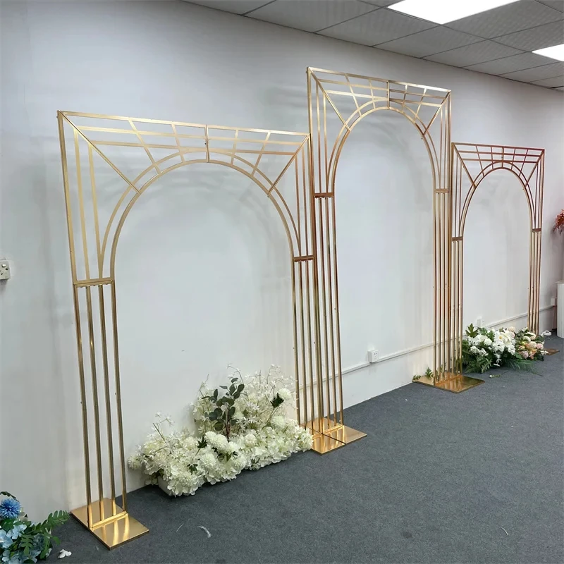 3 Stücke Hochzeitsbogen mit glänzender Goldlinie, mehrstöckiger Hintergrundrahmen, Hochzeitsblumenrahmen, Schleier-Stützrahmen – Detail 3