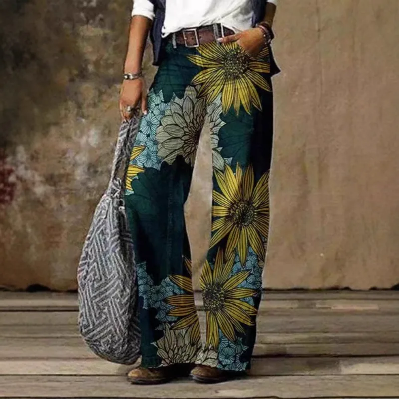 Pantalones finos de verano para mujer con impresión Digital 3D se venden bien, pantalones acampanados de moda de alta gama para mujer, relajación