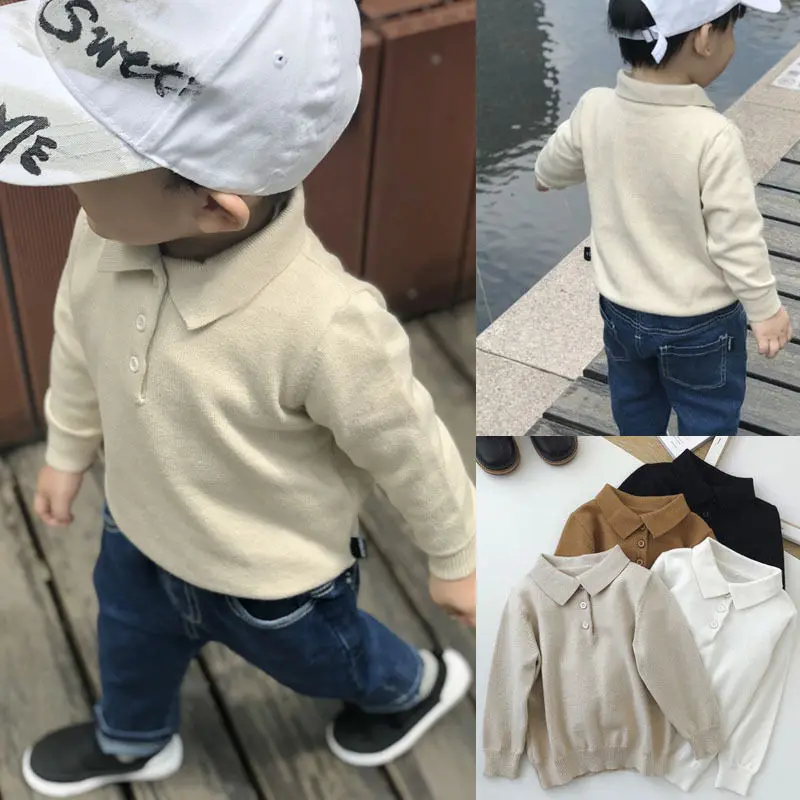 Baby Boys Girls Cute Polo Shirts Knitted Thin Sweater 2025 Children Casual Loose Tops Autumn Undershirts European American Style