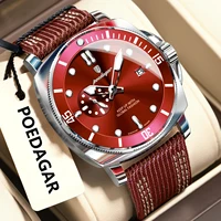 Reloj POEDAGAR de lujo a la moda para hombre, relojes deportivos luminosos resistentes al agua con fecha para hombre, Reloj de cuarzo de cuero y nailon para hombre de negocios