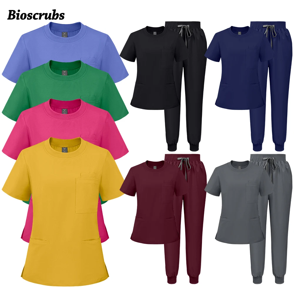 Multicolored Cosmetician Uniforms Woman Hospital Scrubs Set Medical Nurse Nursing Clothes Doctor Surgical Tops+Pants Accessories