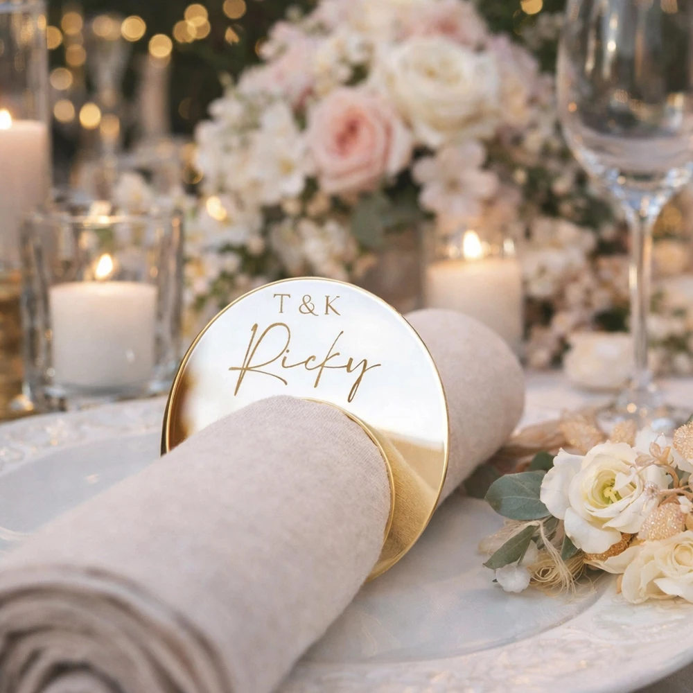 10/30/50pcs Personalized Wedding Napkin Rings Place Cards Custom Guest Name Tags Table Seating Markers Party Favors Table Decor