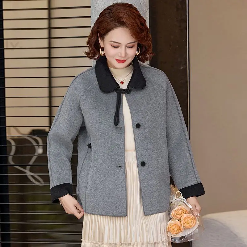 Women's Double-Faced Woolen Coat Spring Autumn Large Size Shorter Elderly People's Clothing Fashionable Mommy Clothes