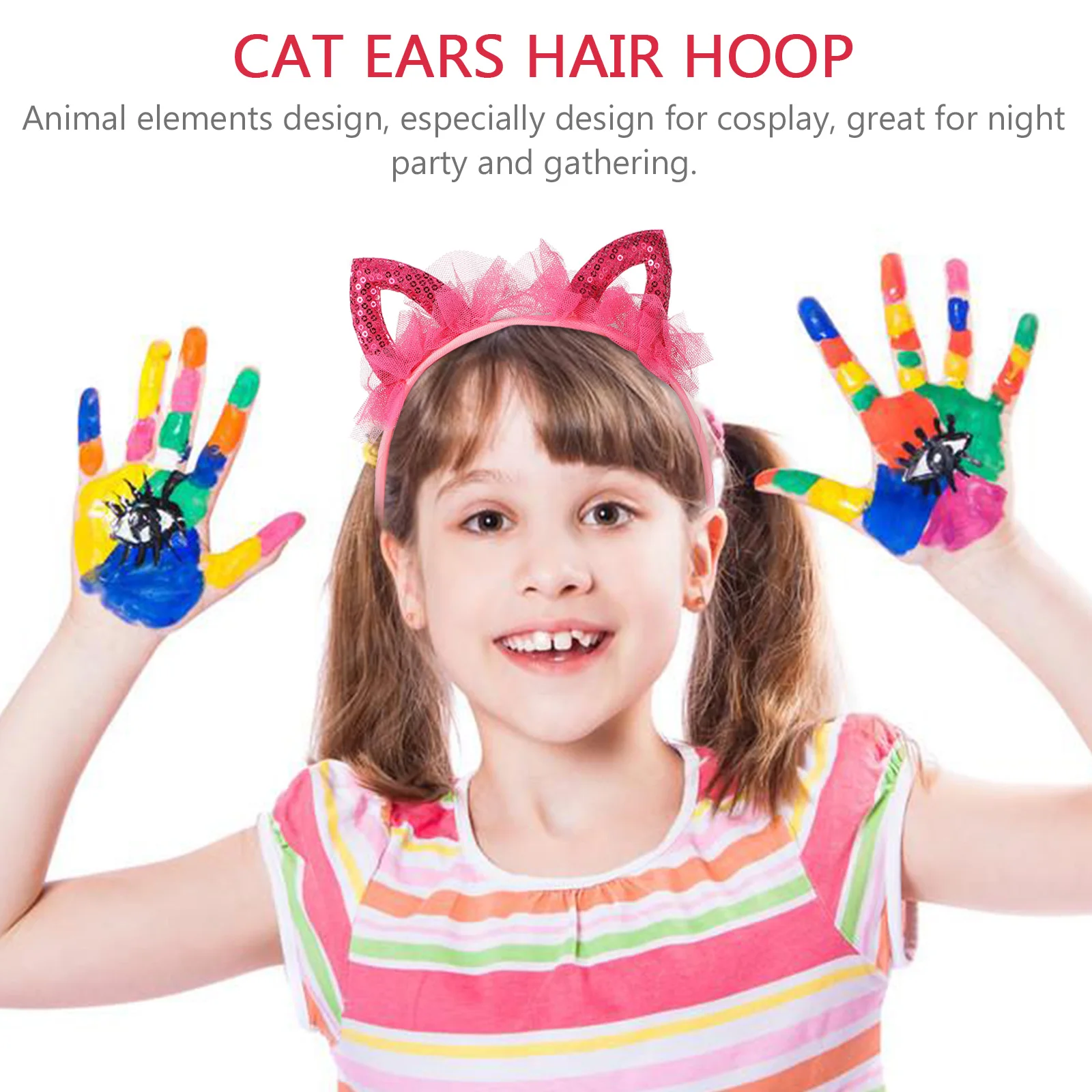 

5 pcs Colorful Ears Headbands for Girls Kids Party Accessories Sparkly Hoop Sequin Adjustable Headband