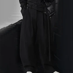 Mens Suede Ribbon Casual Pants Spring Streetwear Fashion Youth Campus Luxury Old Money Men Wide Leg Pants Men'S Wear