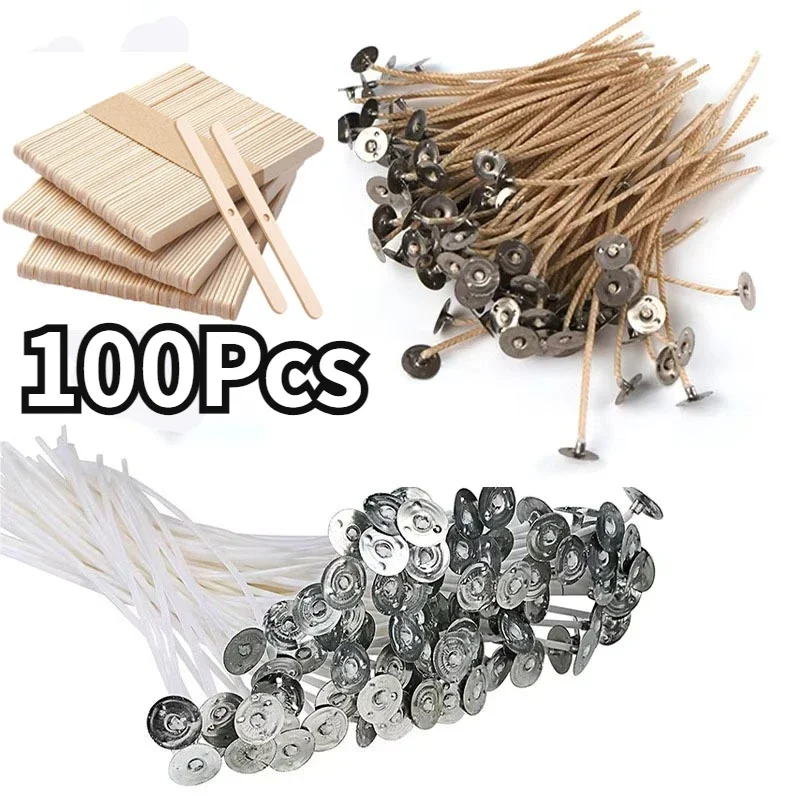 Zackoo 103Pcs/Set Smokeless Candle Wicks Waxed Cotton Thread Candles Wick Soy Oil Wax Core Woven Making Accessorie Wicks Bracket