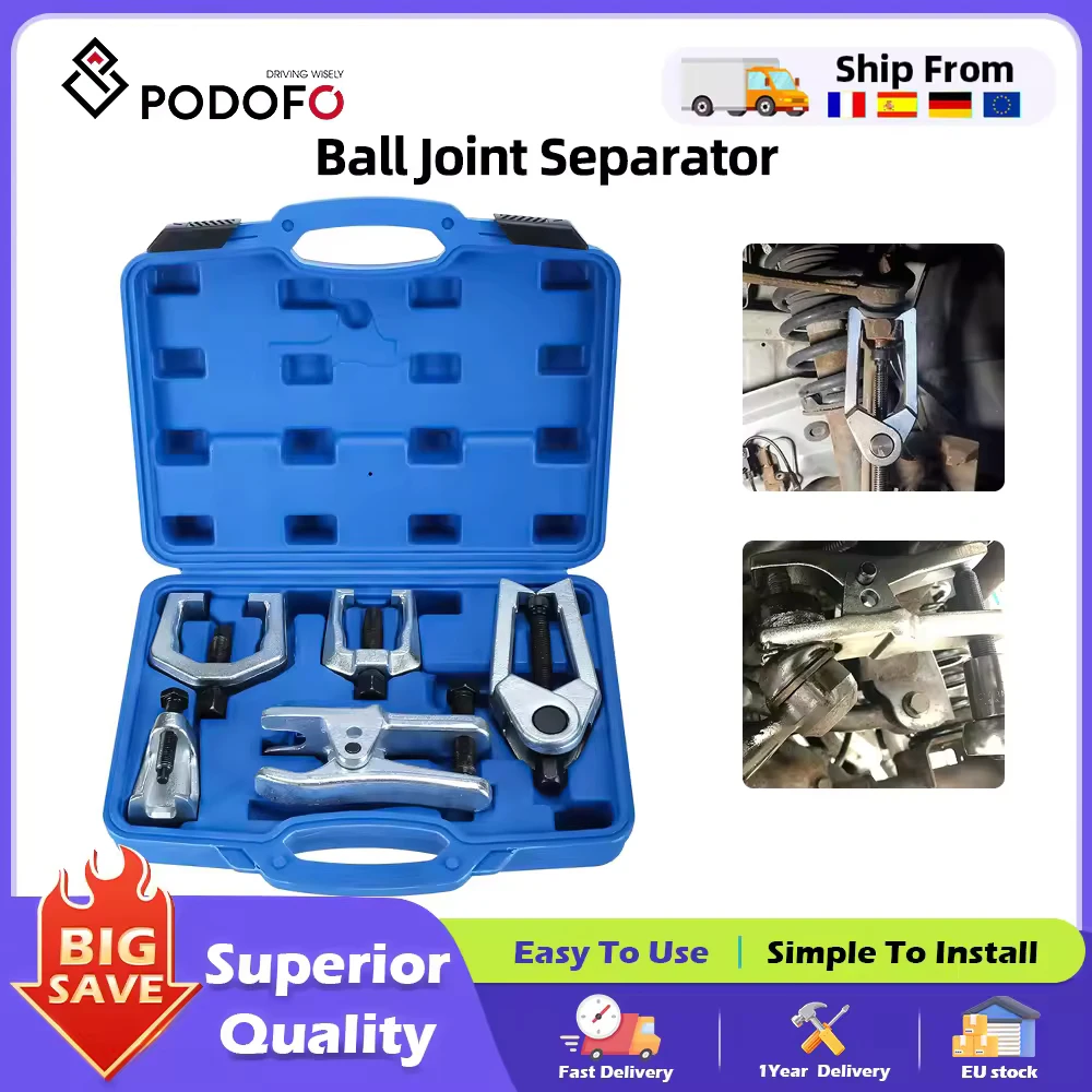 Podofo – Kit universel de 5 outils de démontage pour rotule, bras de suspension et extrémité de biellette de direction avec boîte, pour réparation de l'essieu avant