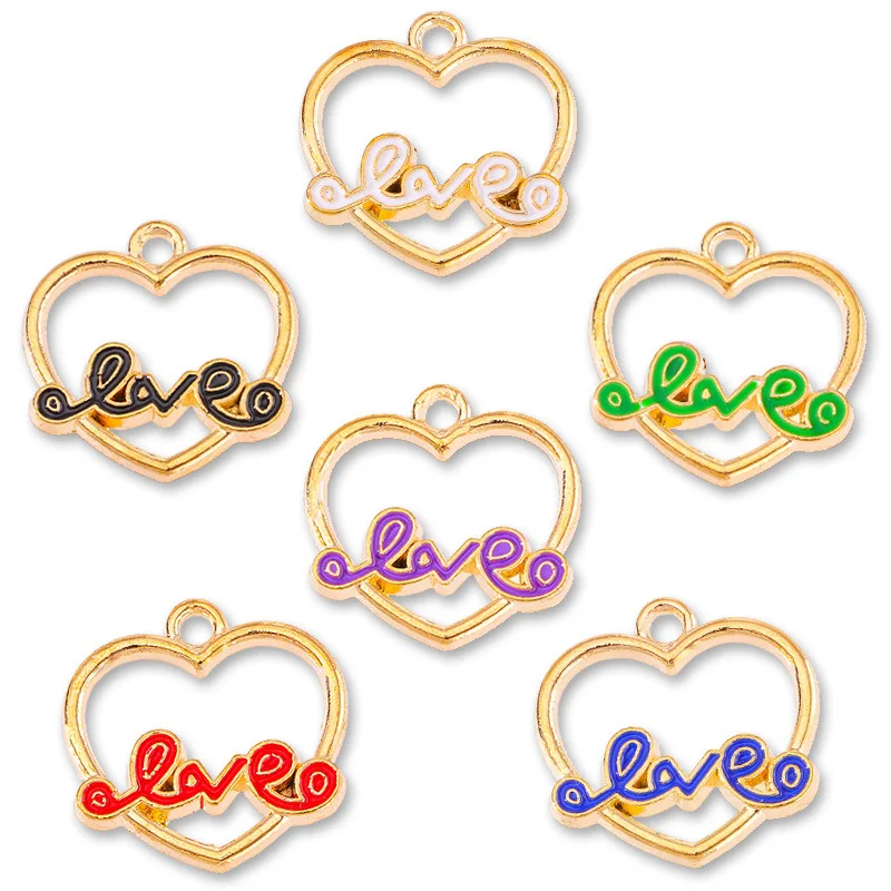 20 pcs/lot Fashion Love Heart Alloy Enamel Pendant Accessories Charms for Women, Earrings/Necklace Handmade DIY Jewelry