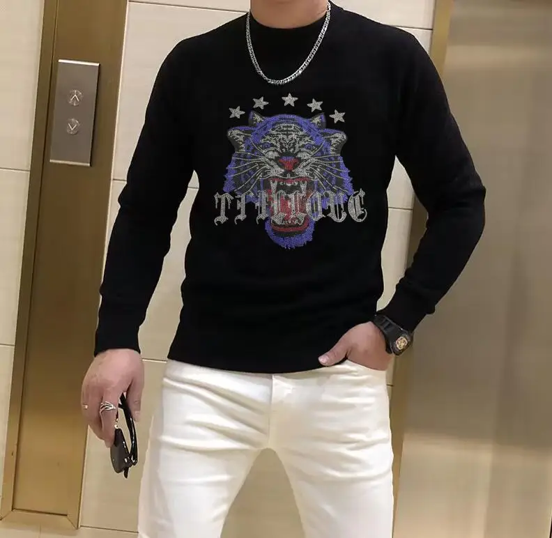 Sweater Men Rhinestone Hip Hop Streetwear Men Clothing x Pullover O-neck Oversize Fashion Casual Couple Male Sweaters