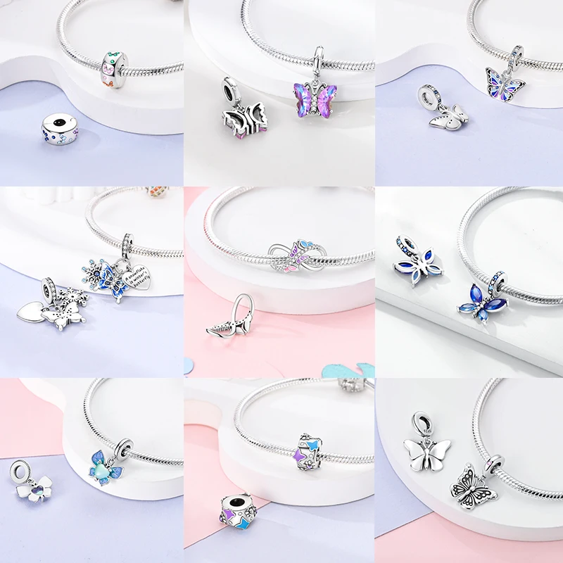 Schmetterlingsanhänger 925 Sterling Silber Rosa Blau Regenbogen Perlenanhänger Passend für Europäische Armbänder DIY Schmuck Geschenk für Frauen und Mädchen 2026 – Detail 5