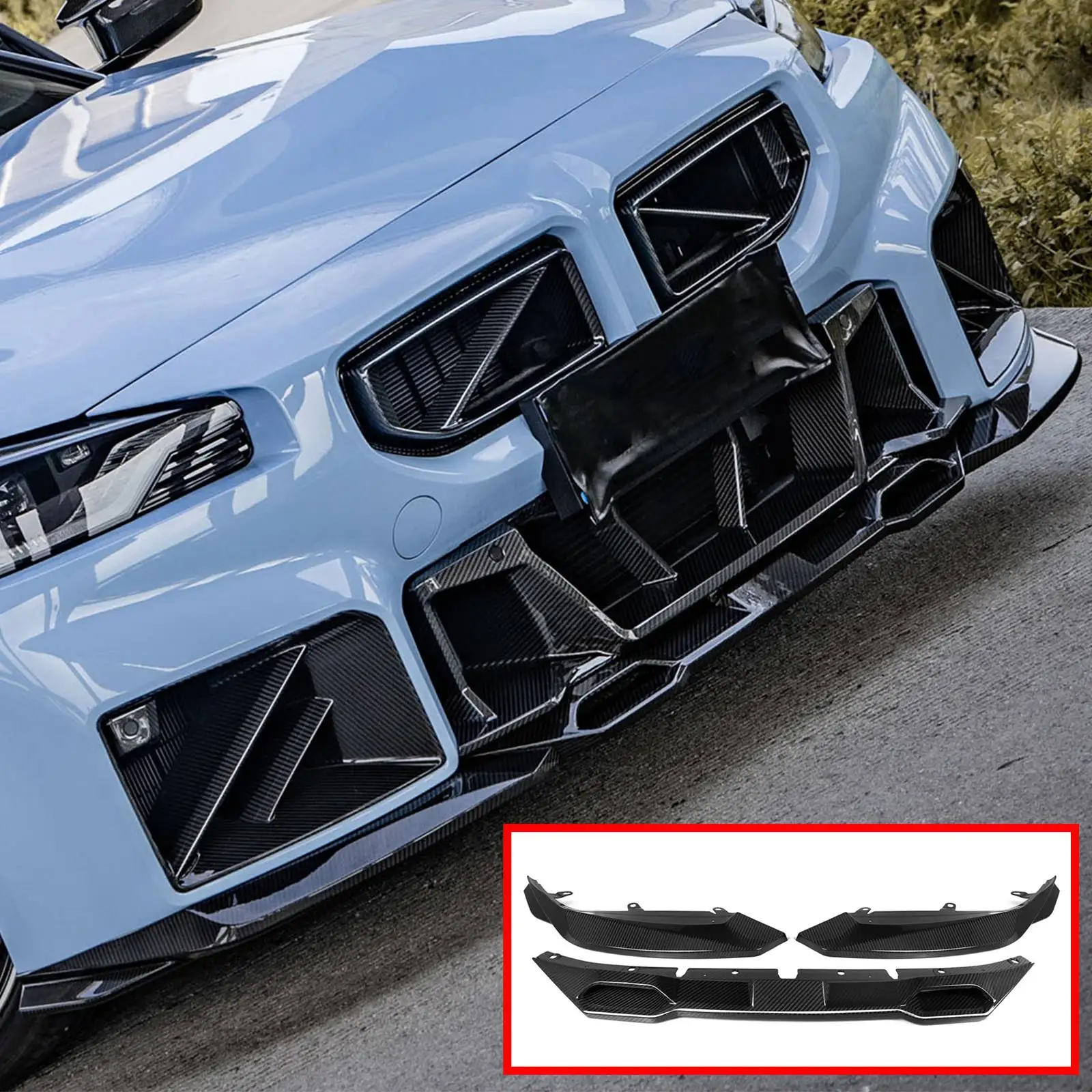 For BMW M2 G87 2023 2024 Front Bumper Lip Side Spoiler Lower Splitter Car Body Kit SQ Style Real Carbon Fiber