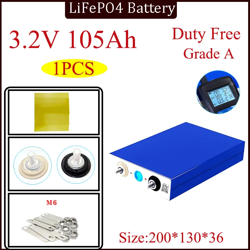 1PCS LiFePO4 3.2V 100Ah 105AH Lithium Branded new battery DIY12V 24V is suitable for golf cart and boat solar system Tax Free