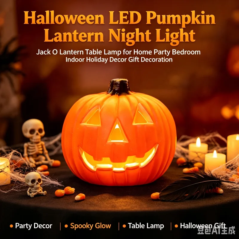 LED Pumpkin Lantern Halloween Decoration Light Jack O Lantern Table Lamp Warm Night Light for Home Party Holiday Decor