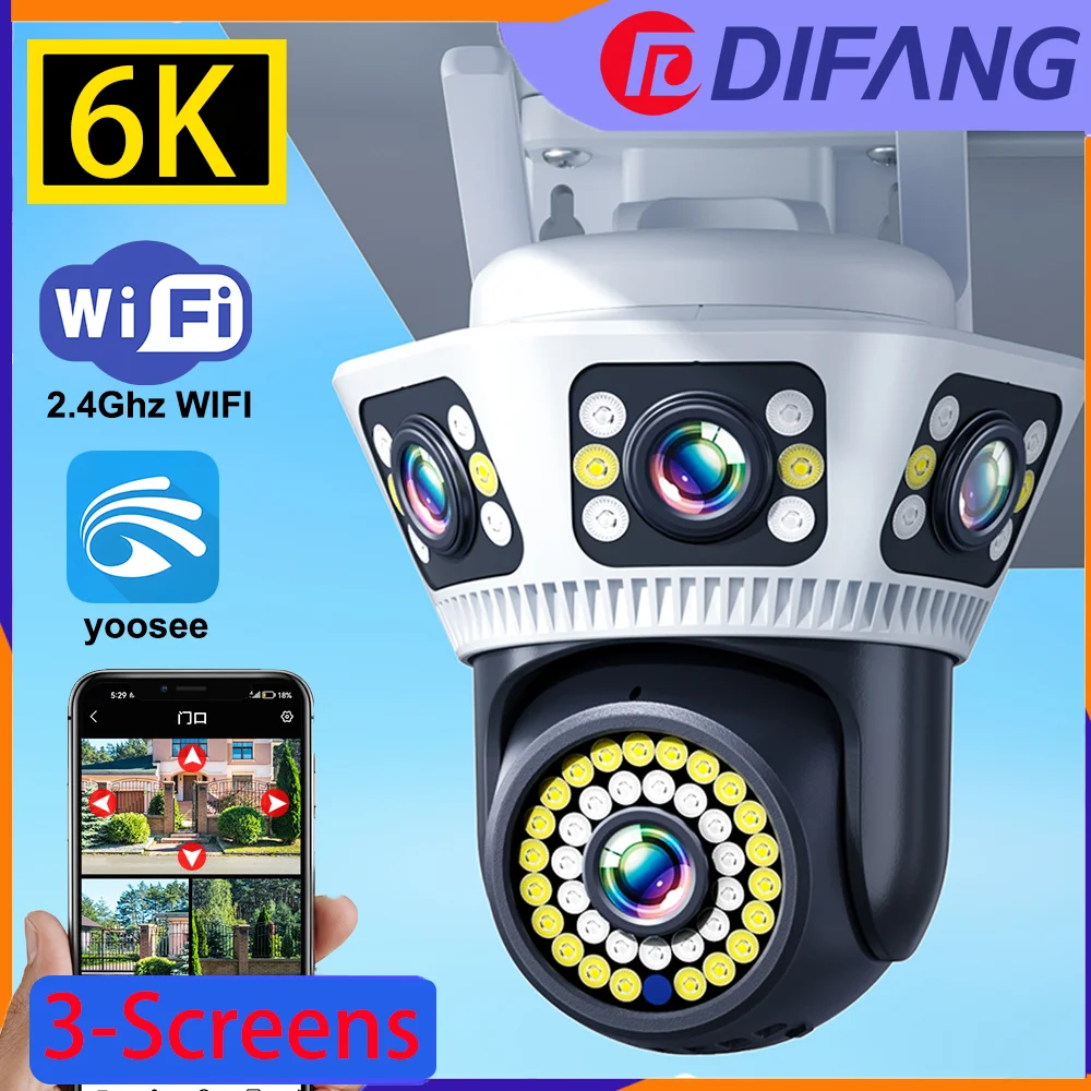 

DIFANG 6K Triple Screen WiFi Security Camera outdoor Ai Tracking CCTV Surveillance IP Cameras 12MP Video Street Cam Yoosee