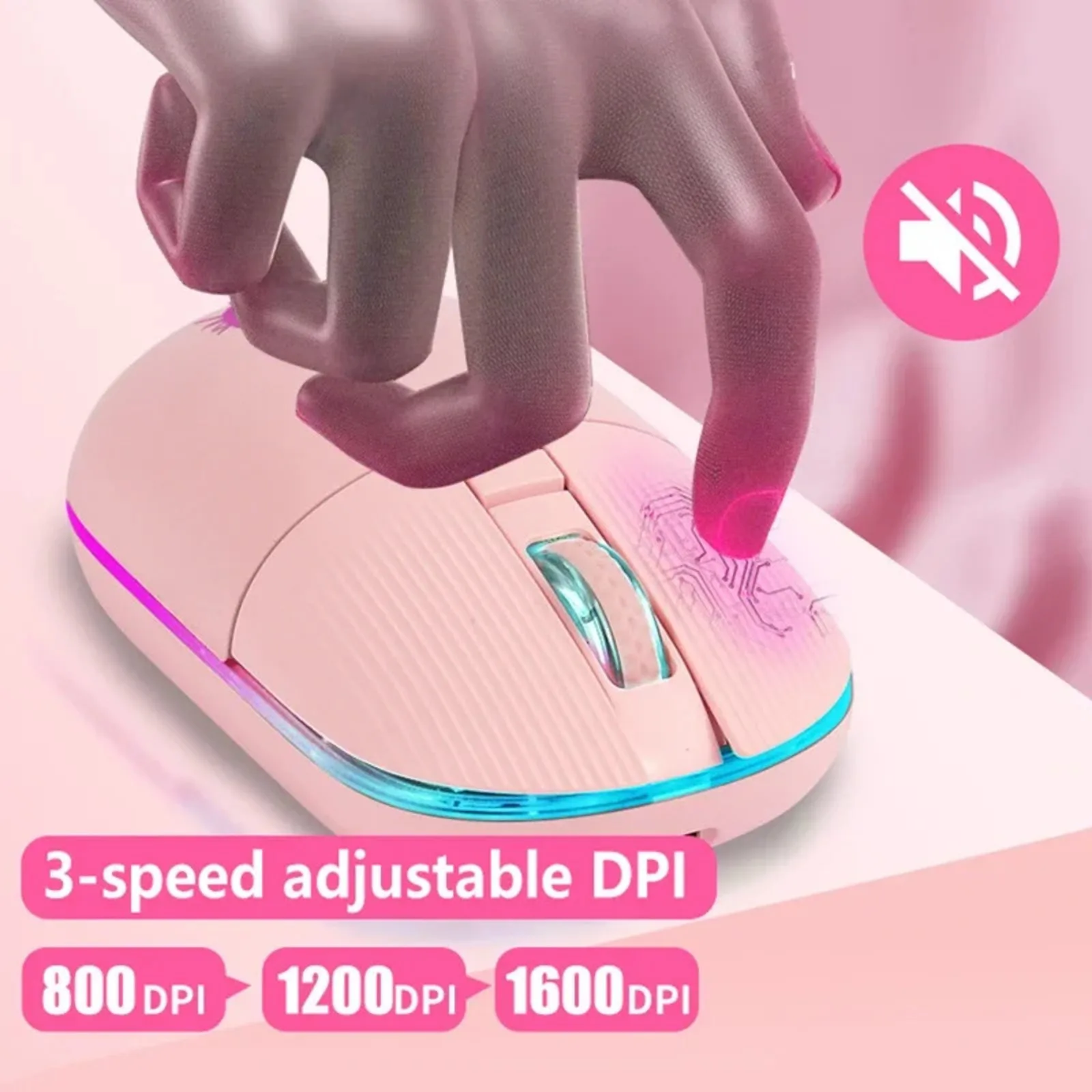 Cute Cat 2.4G Wireless Mouse With Receiver Storage Silent Click 3 Adjustable DPI RGB Light Suitable Laptop Desktop PC Computer