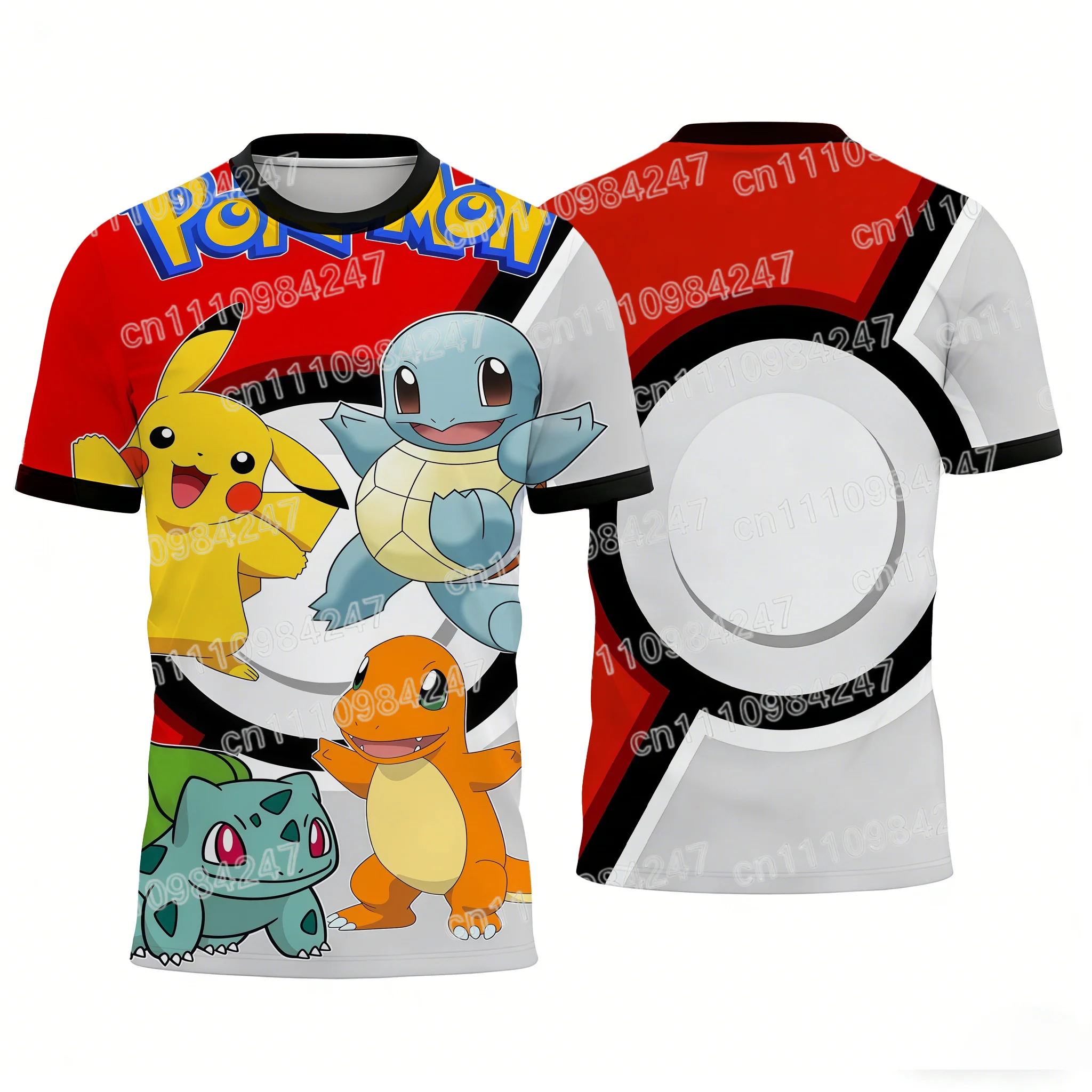 2026 Neue Pokemon Starter Familien-Matching-T-Shirts mit Aufdruck, lässige Kurzarm-T-Shirts, Unisex-Oberteile, Sommer-Streetwear für Kinder und Erwachsene