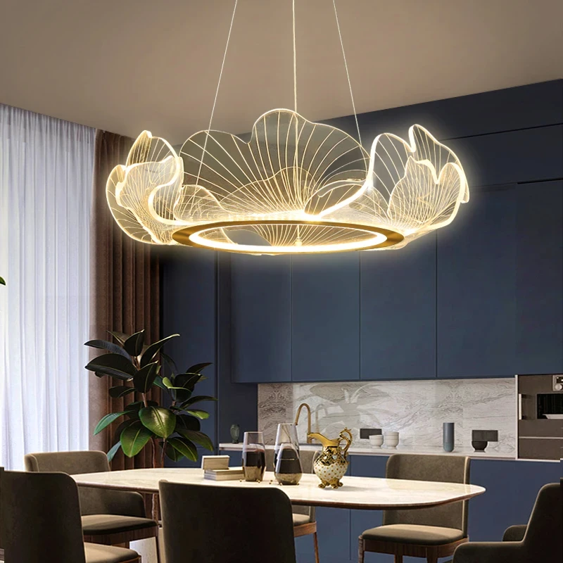 Imagem -04 - Nordic Led Lotus Leaf Pendant Lights Luzes Reguláveis para Jantar Sala de Estar Mesa Central Quarto Decoração Elegante Lusters Chandelier 2024