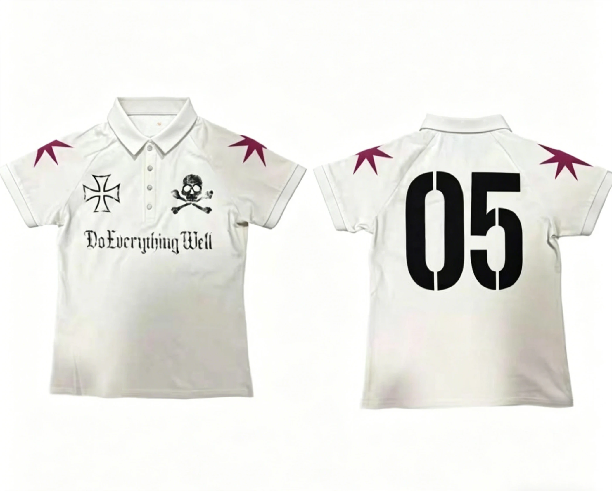 Herren Polo Sommer Y2K Weißes Totenkopf-Poloshirt Amerika Retro Street Minimalistisch und Modisch Hip Hop Y2K Print Poloshirt