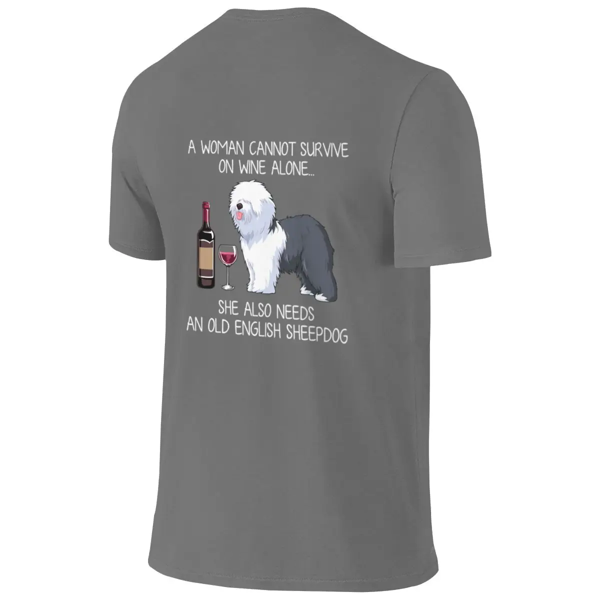 Old English Sheepdog And Wine Funny Dog Not Pilling Reversible T-shirt Light Minimalism Soft Tones Tees