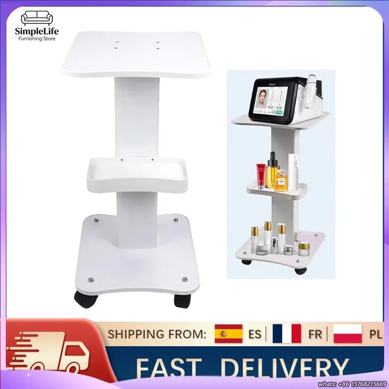 業務用サロンローリングトロリーカート、耐荷重40kg、3段収納棚、スパ機器スタンド、木製テーブル、静音360度回転