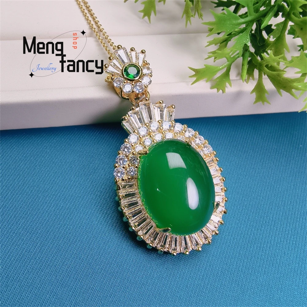 

Luxurious Pendant Inlaid With Green Chalcedony, Agate Pendant, Zircon Full Diamond Emerald Color Jewelry Pendant Fashion Jewelry