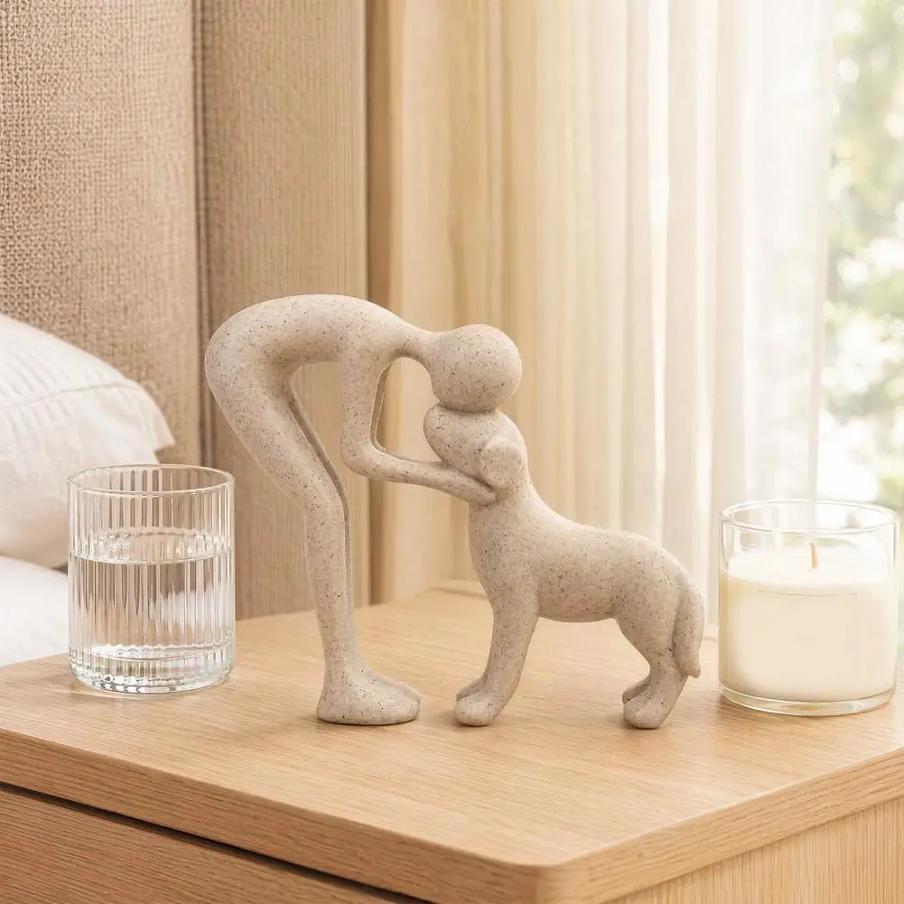 Tender Moment Sculpture Abstract Resin Sculpture Hand-painted Man Dog Figurine Intimate Human-pet Bond Decoration for Office