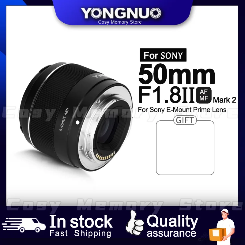 

Объектив Yongnuo YN50mm F1.8S DA DSM II 50 мм для Sony E-Mount A6300 A6400 A6500 NEX7 фоторамка Автофокус AF/MF