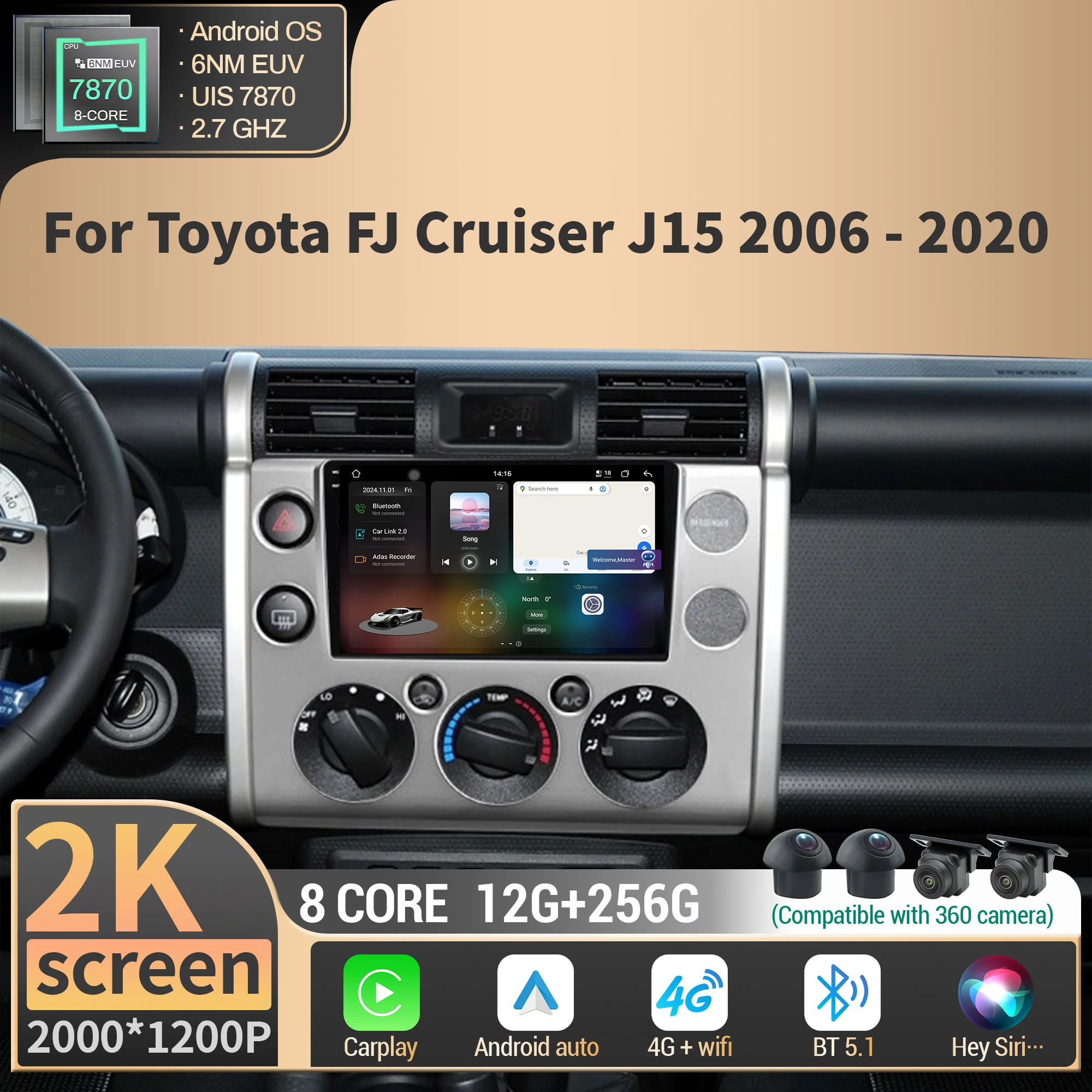 

Car Radio Multimedia For Toyota FJ Cruiser J15 2006-2020 Android Wireless Bluetooth Carplay 4G GPS CPU 7870 2K QLED Screen