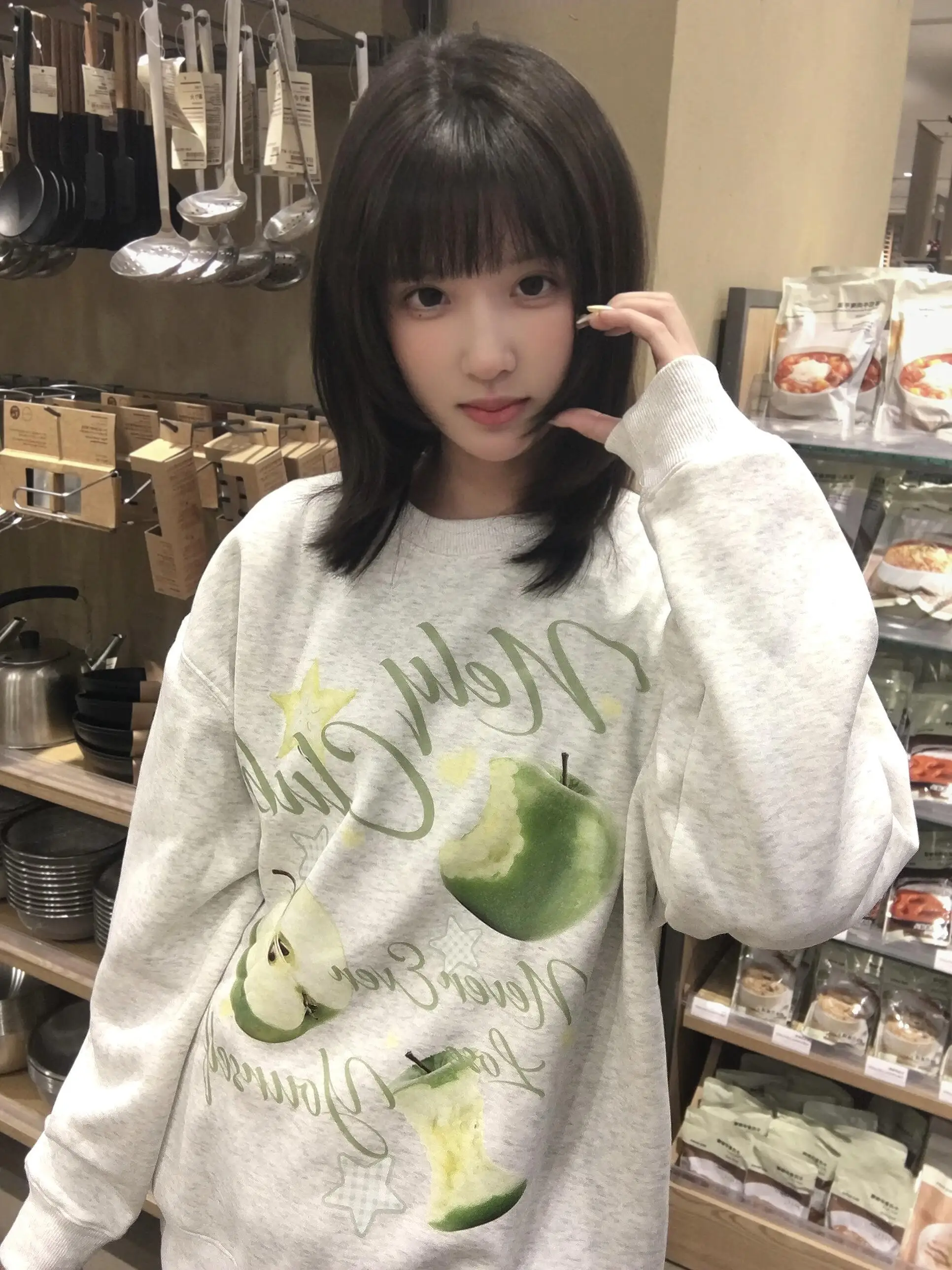 Casual Sweet round Ne Sweatirt Women's Sle Versatile  Print Autumn Winter New Arrival Comfortable Cotton Crew Ne