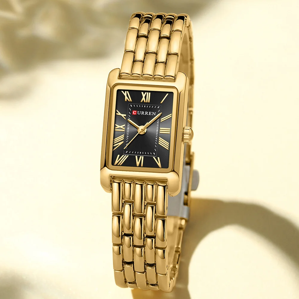 CURREN Luxury Ladies Fashion Quartz Watch Simple Scale Square Quality Women Watches Business Stainless Steel Folding Clock