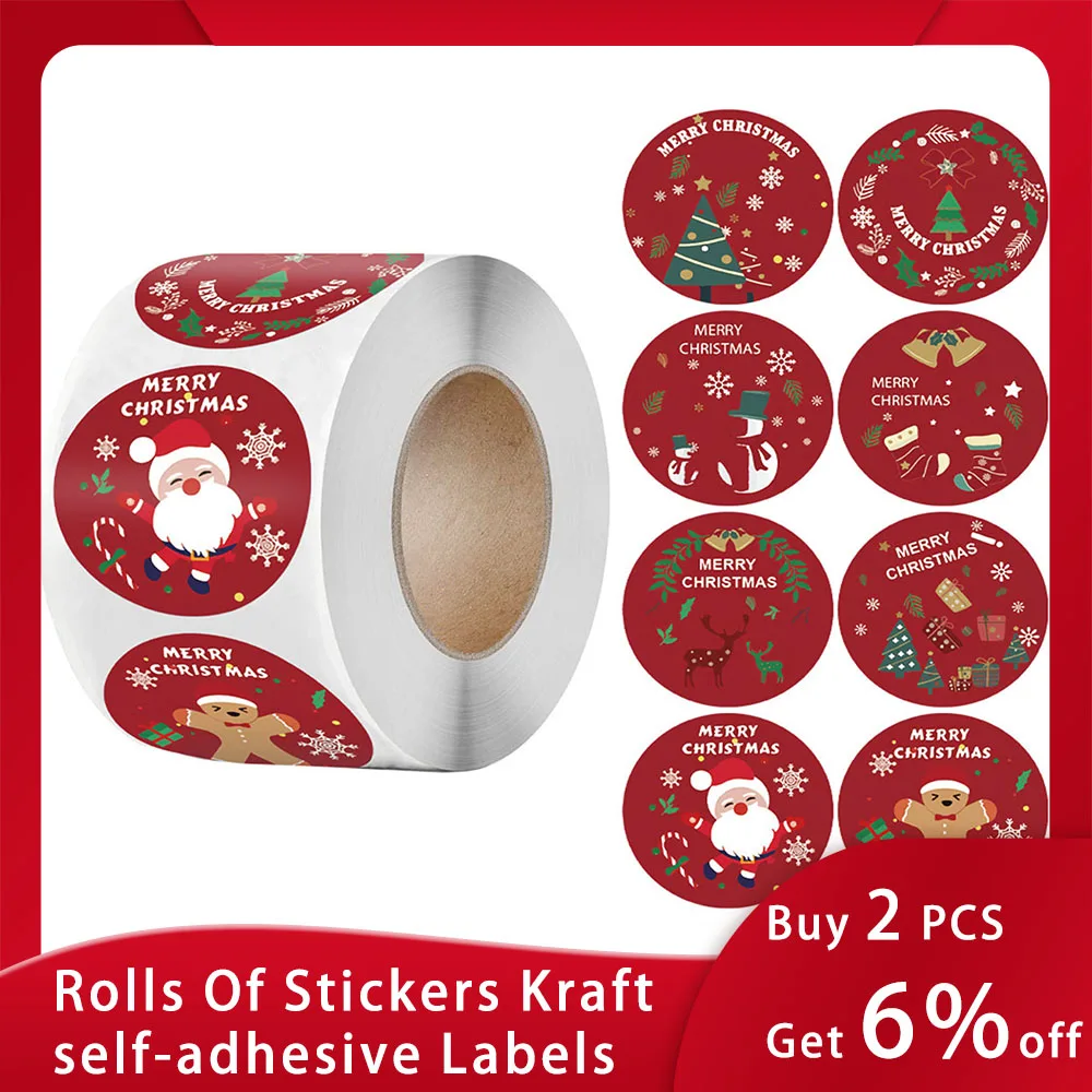 

3.8cm/1.5 Inch 500PCS/Set Christmas Theme Sealed Label Stickers DIY Logo Cute Packaging Stickers Round Powerful Adhesive Labels