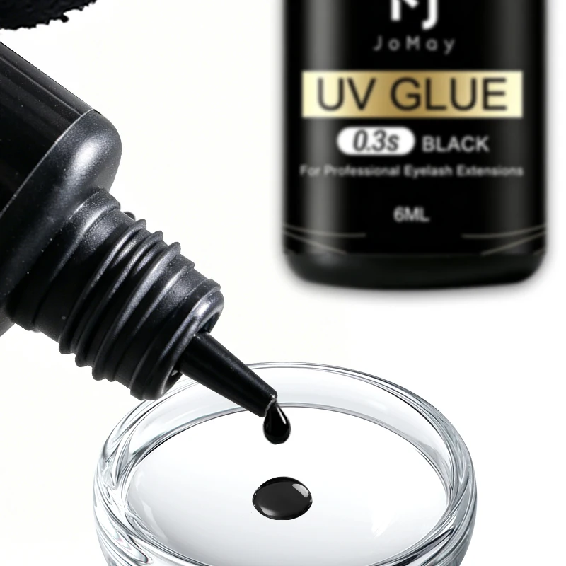 JOMAY Neuer UV-Wimpernkleber 0,3S Superschneller Wimpernverlängerungskleber 6ml Transparent Schwarz Lila Farbe UV-Kleber